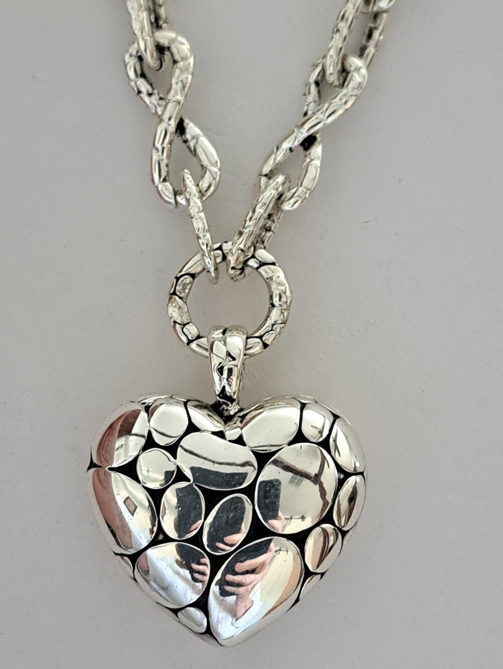 Sterling Silver Heart Pendant Necklace - Polished Pebble Design